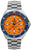 Orologio da uomo: quadrante arancione, lunetta blu, cinturino in acciaio inossidabile argentato