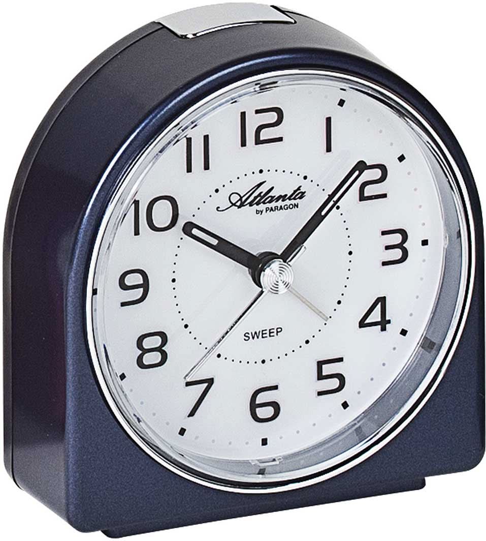 Orologio da sveglia Atlanta con quadrante analogico, cassa blu scuro e lancette argentate