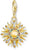 Ciondolo color oro con sole 3D, bordo blu e pietre colorate, con moschettone