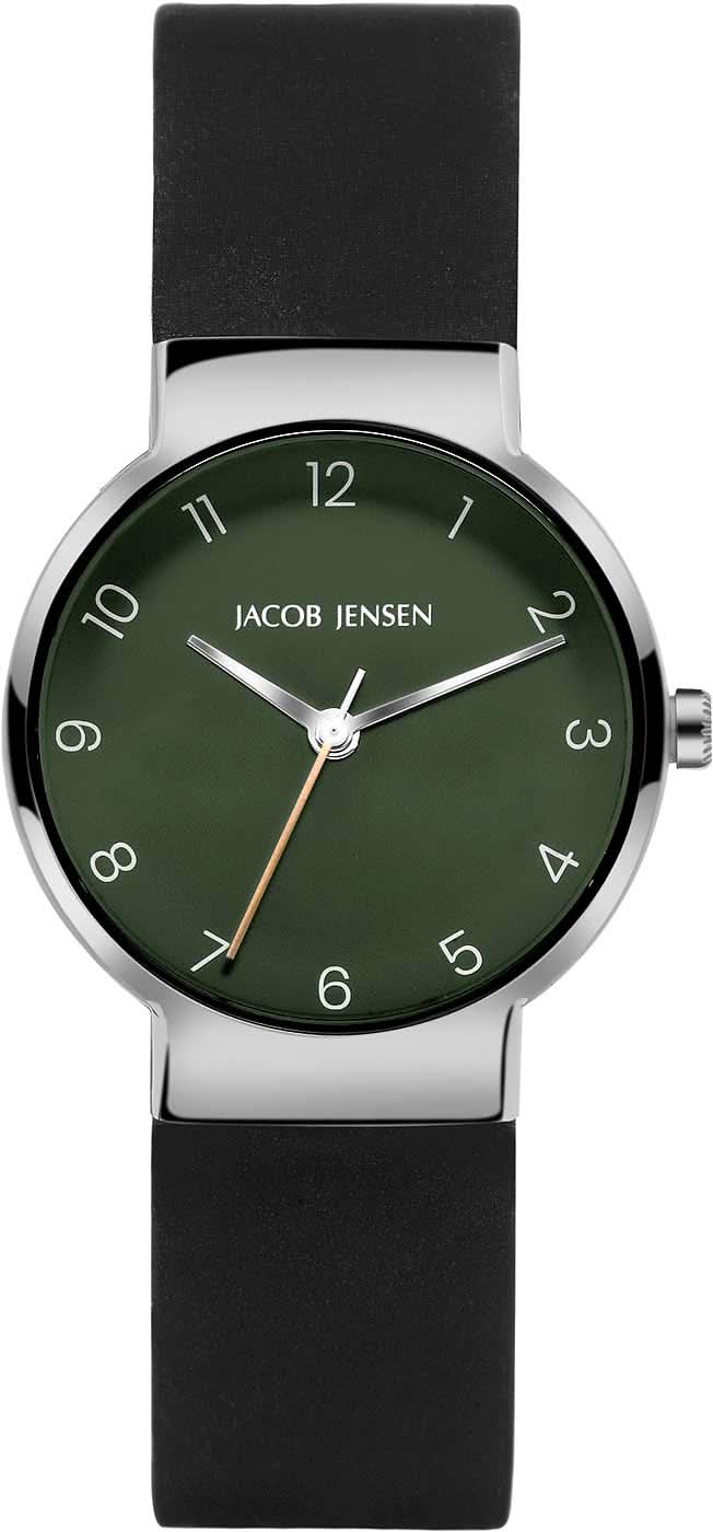 Orologio da uomo Jacob Jensen con cinturino in pelle nera e quadrante verde