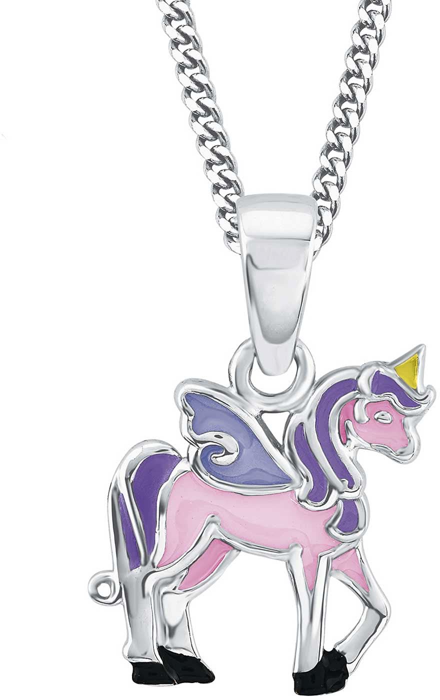 Collana in argento con ciondolo unicorno (rosa, viola)
