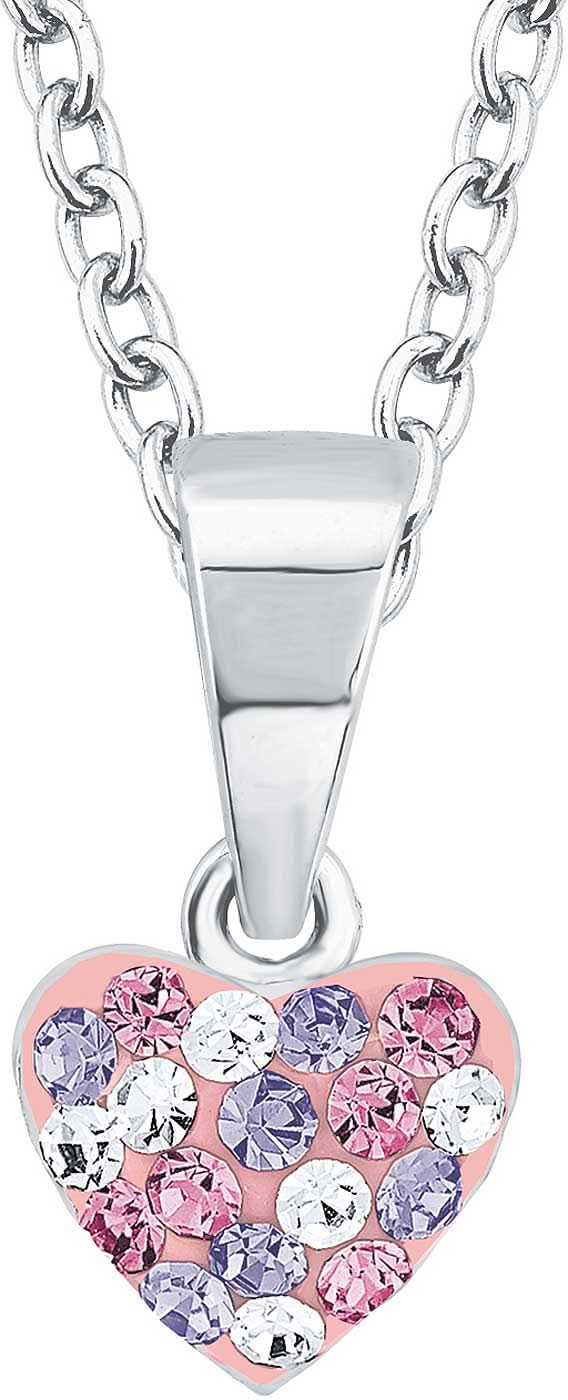 Collana color argento con ciondolo a forma di cuore rosa e strass scintillanti