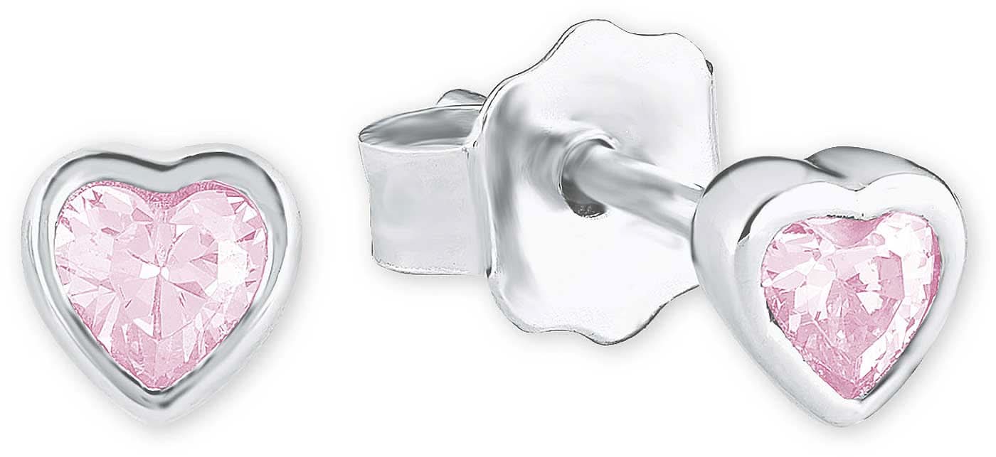 Herz-Ohrstecker aus Metall mit rosa Steinchen, Paar