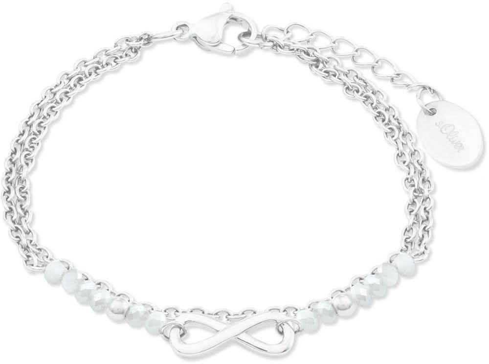 Zweireihiges Armband mit silberfarbenem Infinityanhänger und Perlenkette