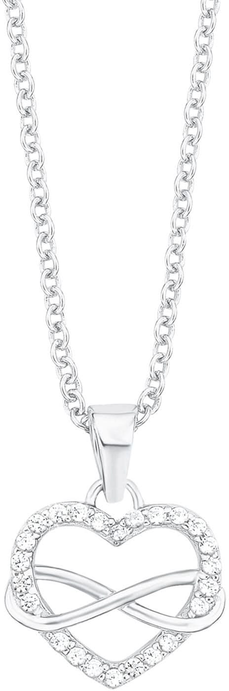 Collana color argento con ciondolo a cuore e piccole pietre decorative