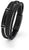 Bracciale in pelle multistrato, nero, con passanti in pelle intrecciata e chiusura a pressione