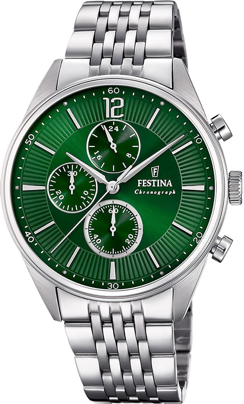 Festina Timeless Chronograph F20285/8 da uomo • Acciaio inossidabile • Quadrante verde