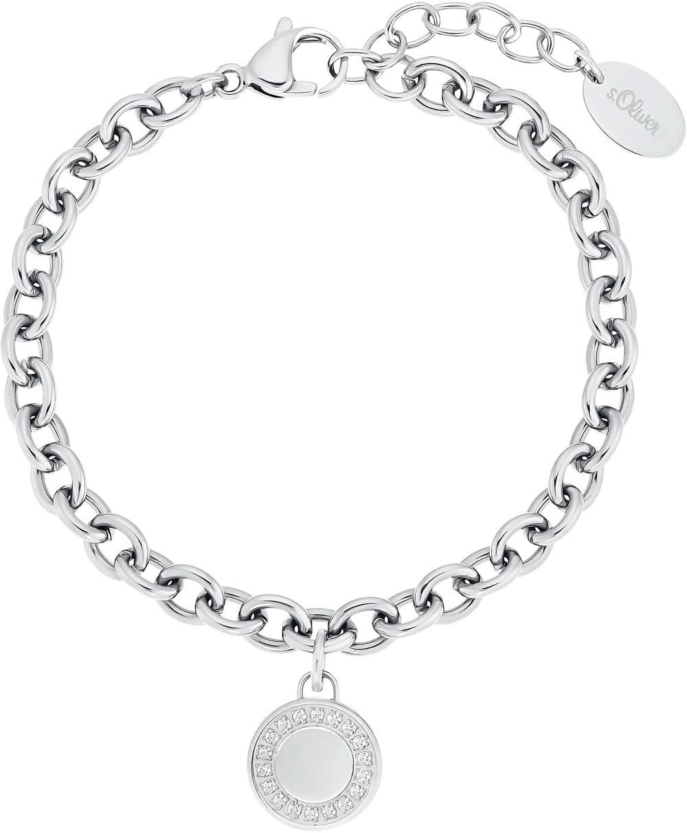 Bracciale in argento sterling con catena a maglie e medaglione rotondo