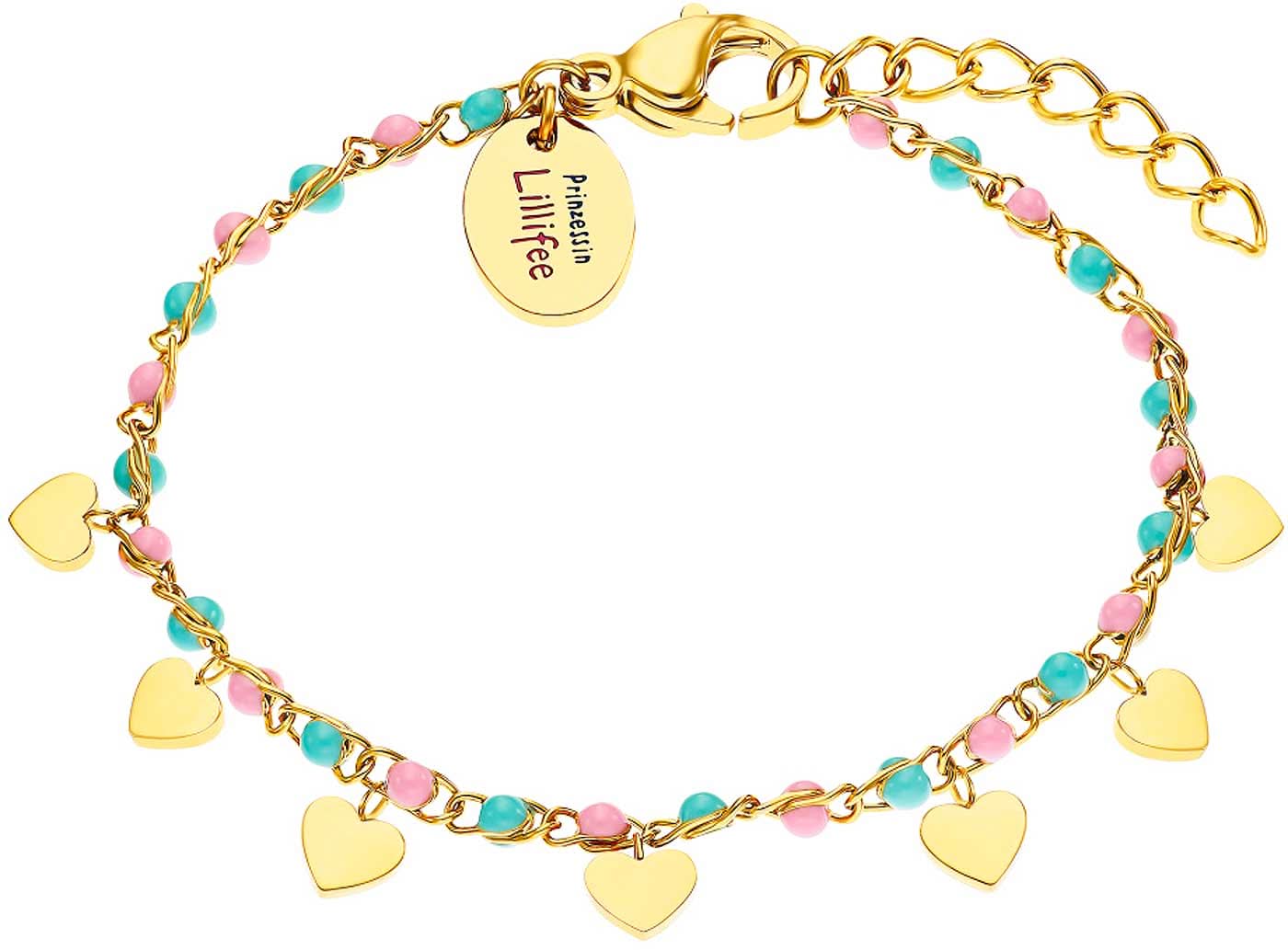 Braccialetto colorato Principessa Lillifee 2033365 con ciondoli a forma di cuore in acciaio inossidabile