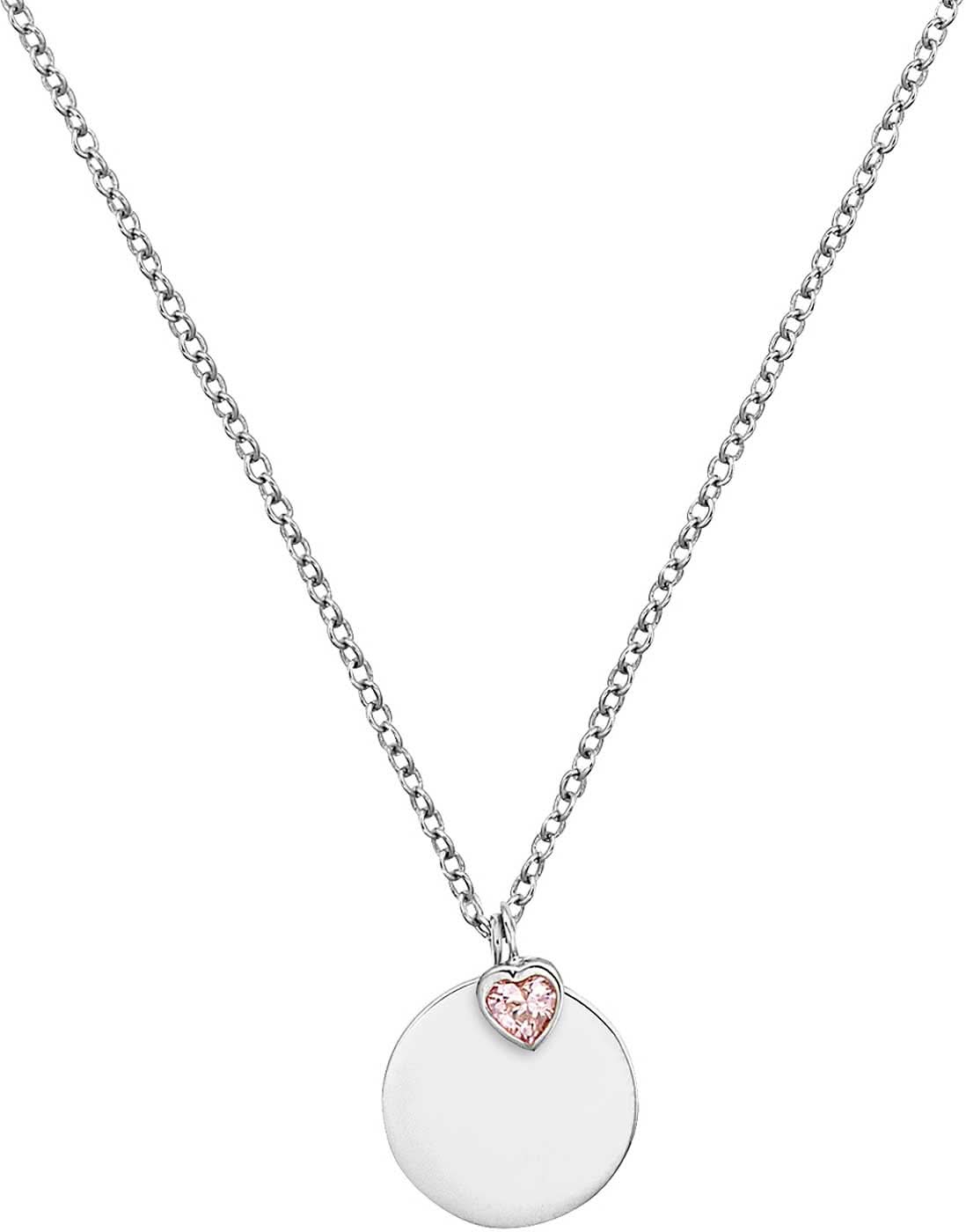 Collana con catena color argento e ciondolo rotondo con dettaglio a cuore