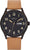 Orologio da uomo: cassa nera, quadrante scuro, cinturino in pelle beige, data a ore 3