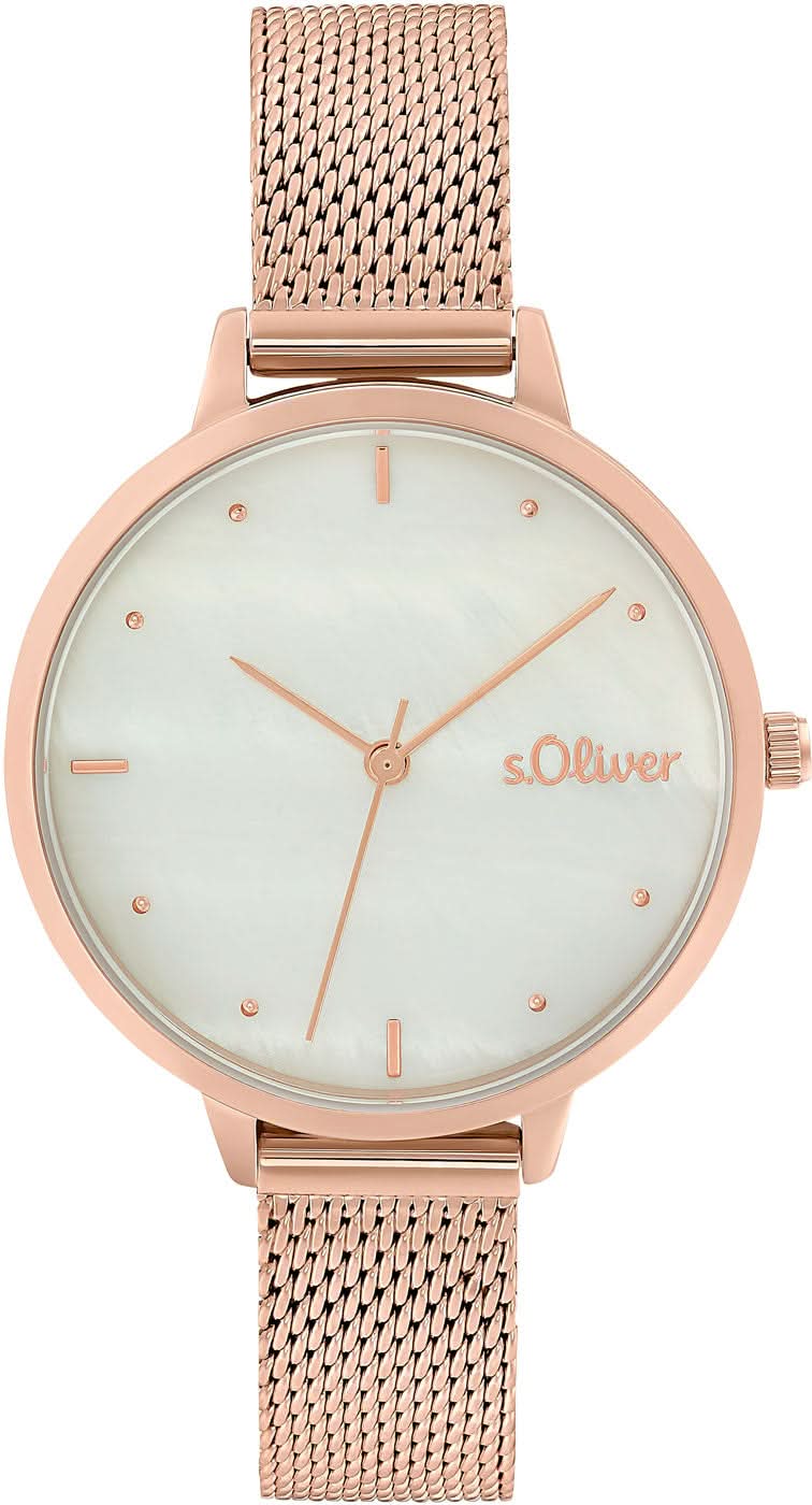 Orologio da donna s.Oliver: cinturino in maglia color oro rosa, quadrante color crema