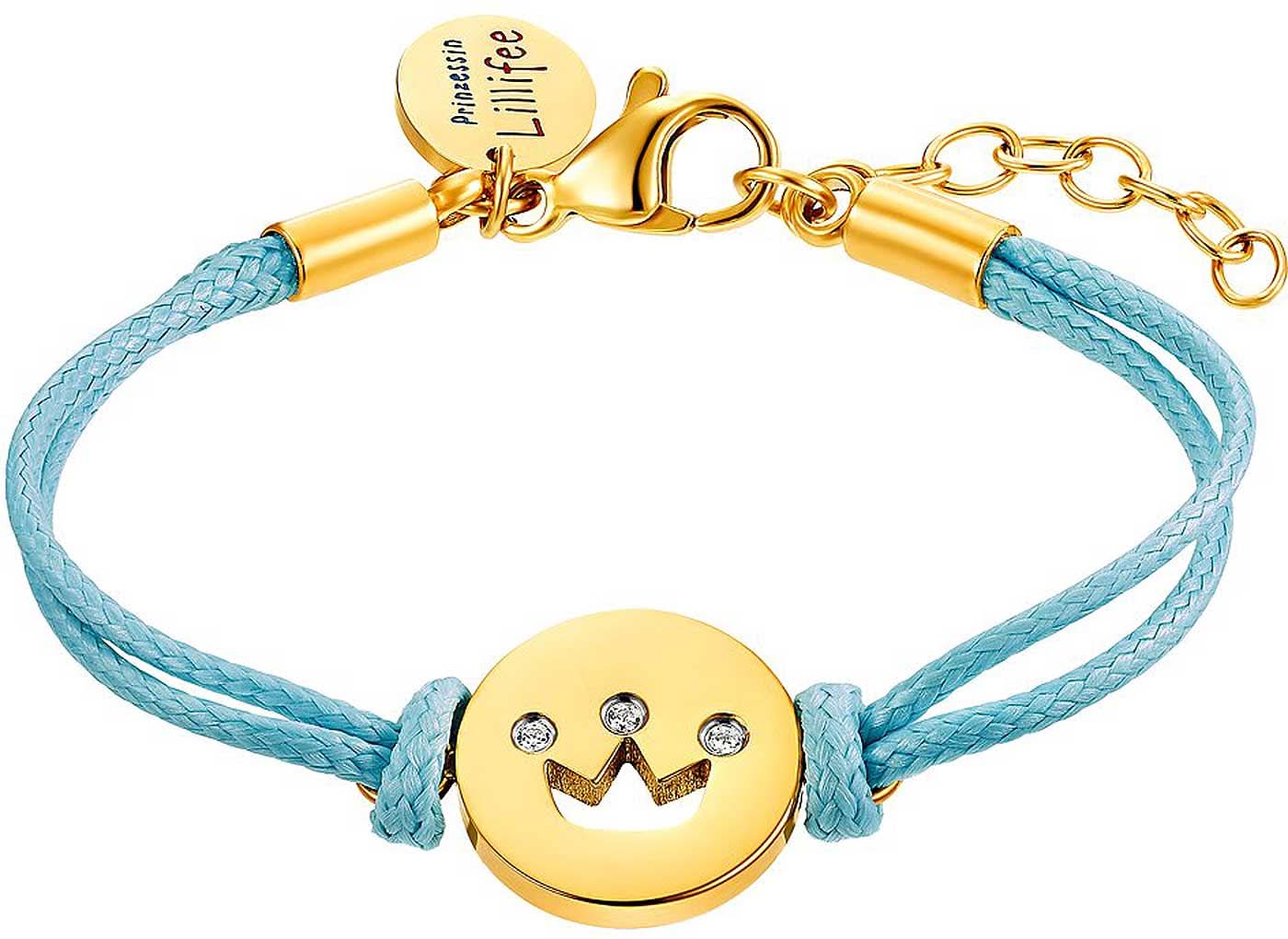 Braccialetto in tessuto con corona color oro e cordino blu