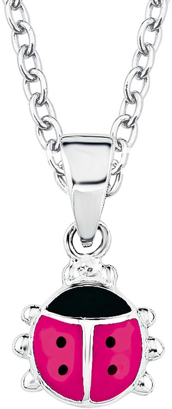 Collana in argento con ciondolo coccinella rosa e nera