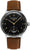 Orologio da donna con quadrante nero, cassa in acciaio inossidabile argentato e cinturino in pelle marrone