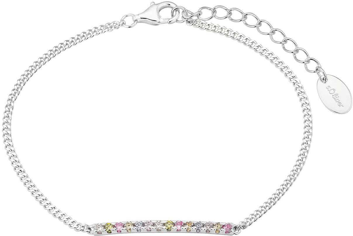 Bracciale in argento con pietre colorate in fila, regolabile con chiusura a moschettone