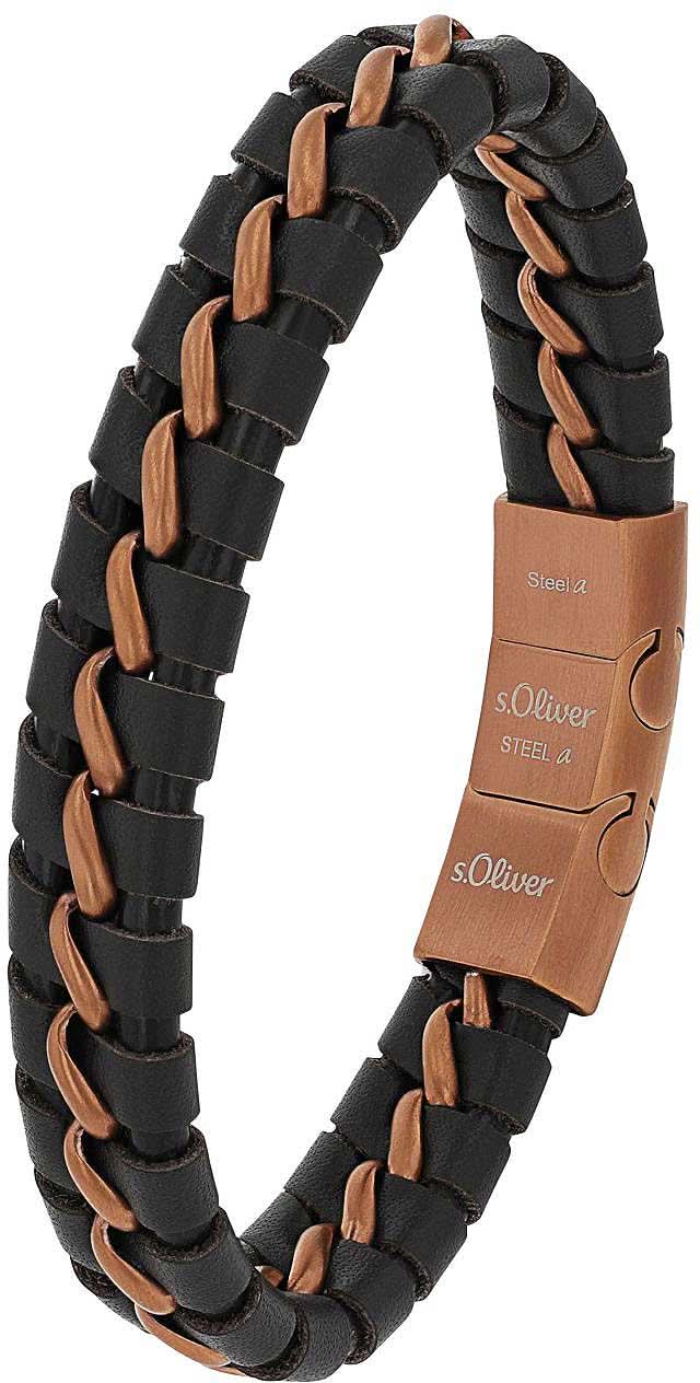"Bracciale in pelle intrecciata con acciaio inossidabile, s.Oliver, modello 2037990"