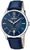 Orologio da uomo con cinturino in pelle blu, quadrante rotondo blu e cassa argentata