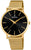 Orologio da uomo con bracciale in metallo dorato e quadrante nero, cassa rotonda