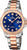 Damenuhr mit blauem Zifferblatt, roségoldfarbenem Edelstahlband und Datumsanzeige