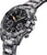 Orologio cronografo da uomo con quadrante nero, lancetta arancione e cinturino grigio camouflage.