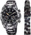 Orologio cronografo da uomo con quadrante nero, cinturino grigio camouflage e cassa in acciaio inossidabile.