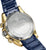 Retro di orologio da uomo con cinturino blu e coperchio posteriore inciso in argento