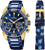 Orologio da uomo Festina con quadrante blu, lunetta dorata e cronografo, cinturino blu