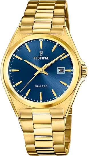 Festina Classics F20555/4 Orologio da uomo • Elegante design dorato • Quadrante blu