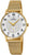 Herrenarmbanduhr mit goldfarbenem Milanaiseband und weißem Zifferblatt