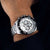 Herren-Chronographuhr am Handgelenk, schwarzer Keramikring, Edelstahlarmband