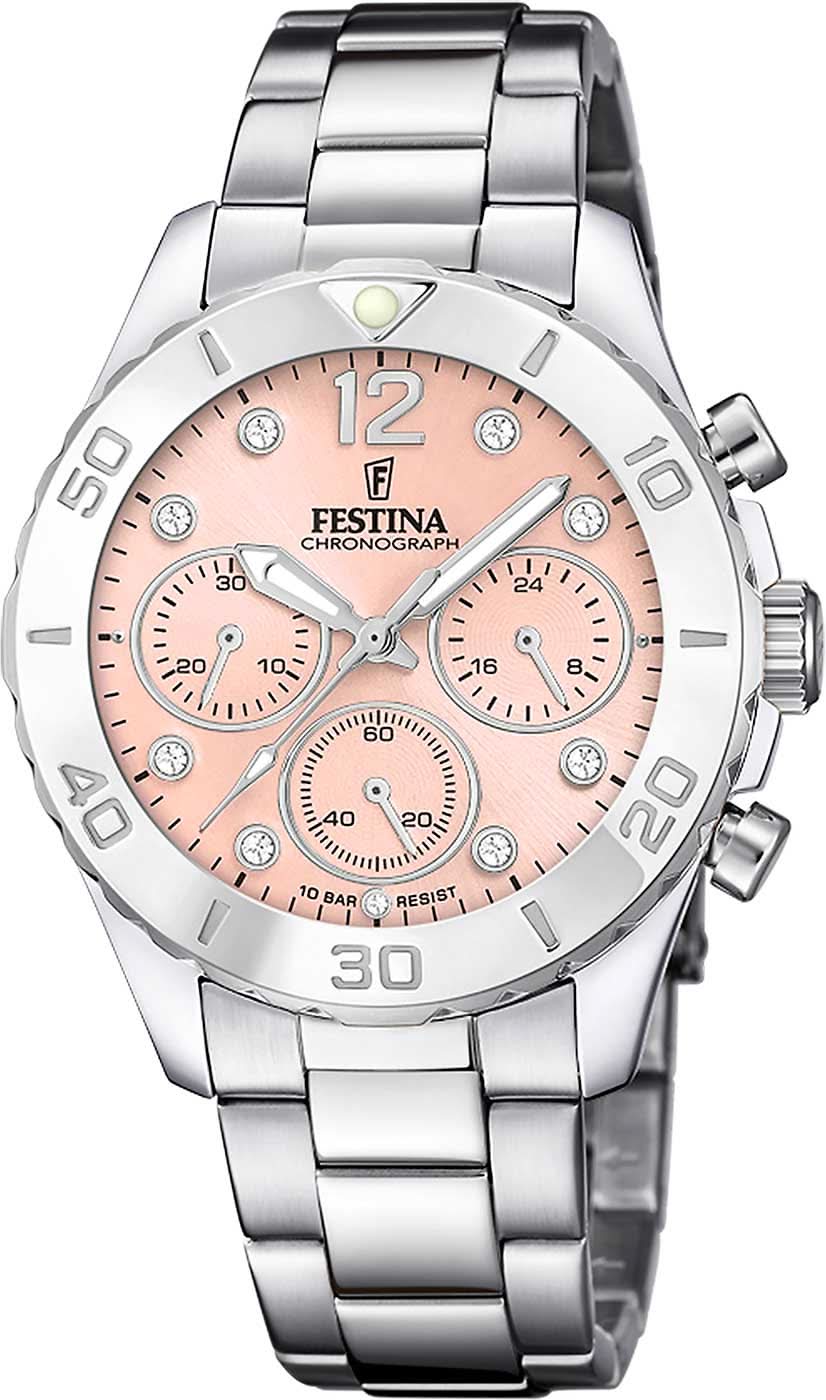 Festina Boyfriend F20603/7 Orologio da Donna • Quadrante Rosa con Cristalli • Acciaio Inossidabile di Alta Qualità