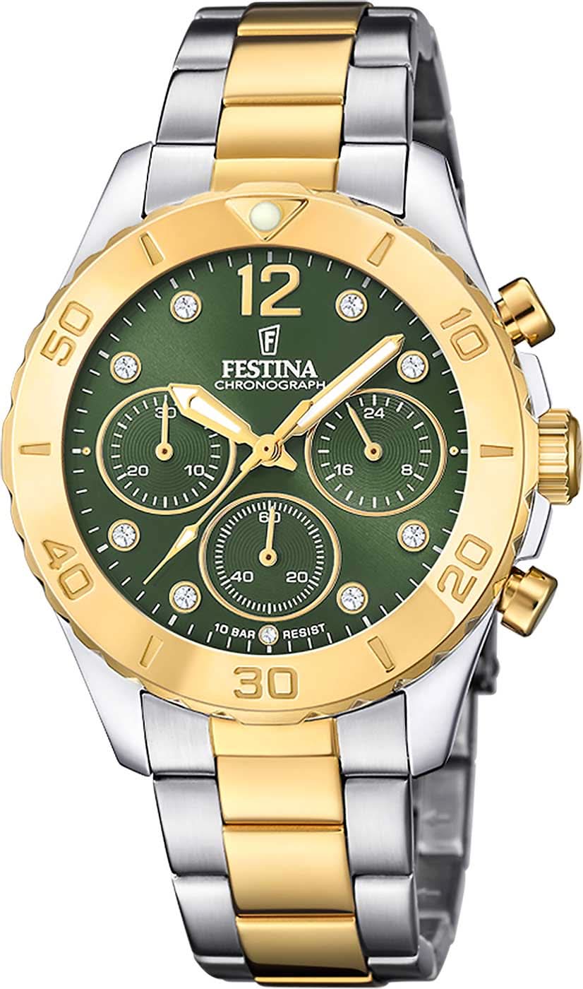 "Orologio da donna Festina Boyfriend F20604/2 • Quadrante verde • Acciaio inossidabile bicolore"