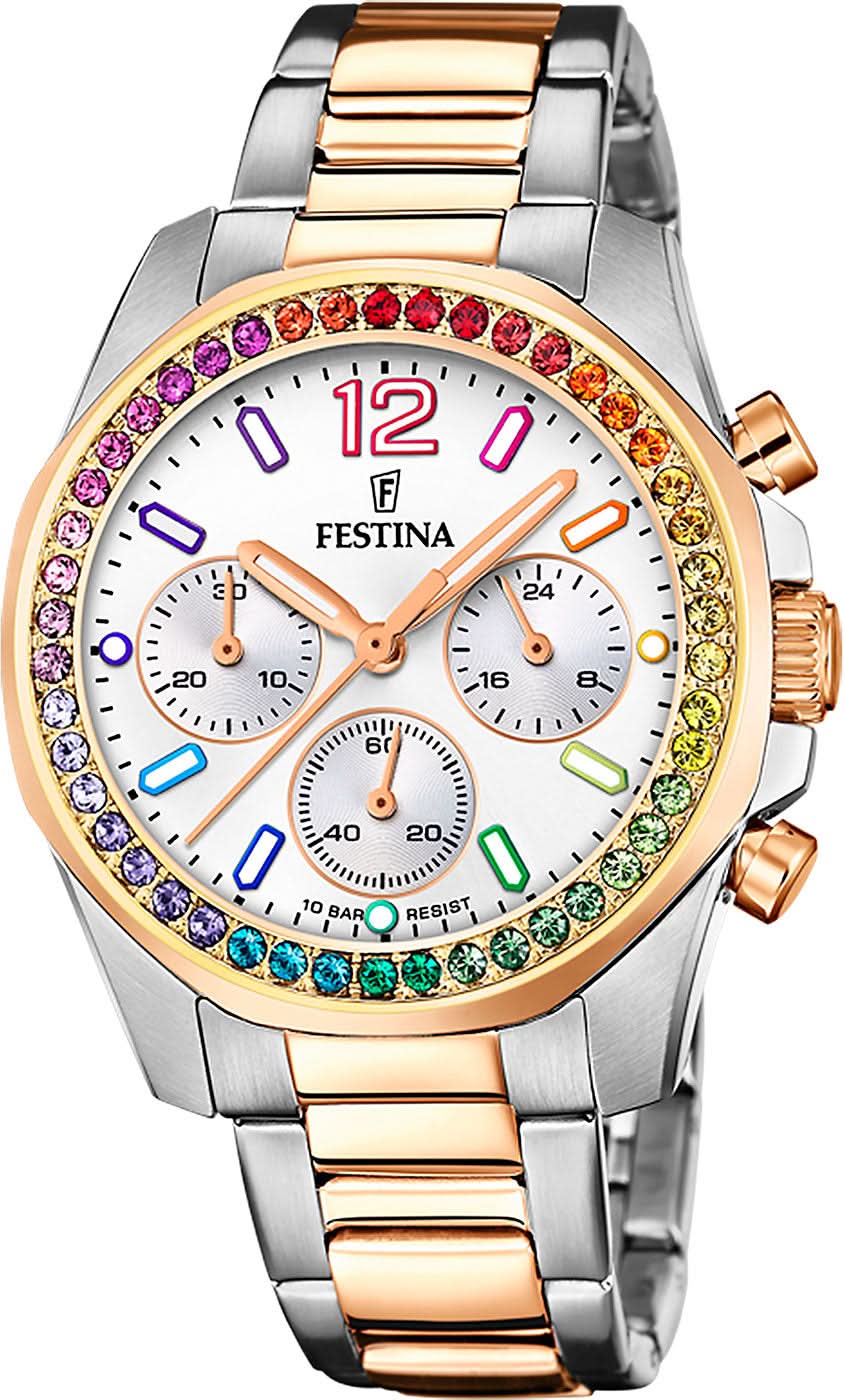"Orologio da donna Festina Boyfriend Rainbow F20608/2 • Zirconi arcobaleno • Acciaio inossidabile"