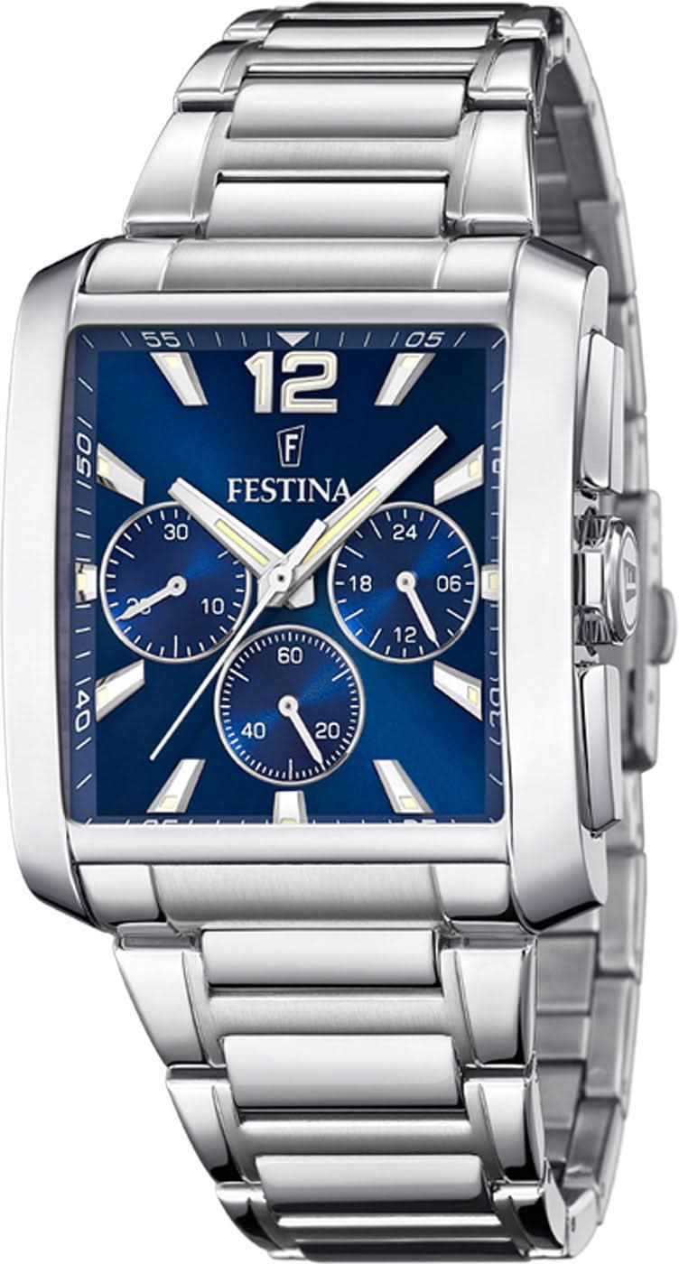 Herren-Chronograph in Edelstahl mit blauem Zifferblatt und drei Hilfsziffern
