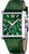 Herrenuhr mit grünem Lederarmband, silberfarbenem Edelstahlgehäuse und grünem Zifferblatt