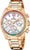 Orologio da donna con cinturino in metallo color oro rosa, quadrante bianco e lunetta arcobaleno