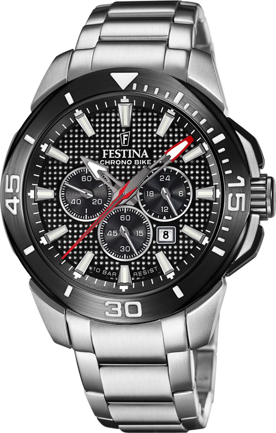 Orologio da uomo Festina Chrono Bike con quadrante nero e cinturino in acciaio inossidabile