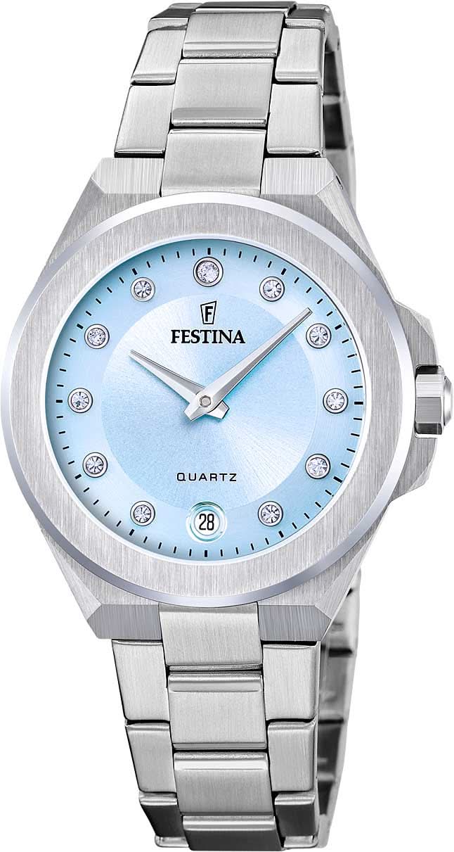 Orologio da donna con quadrante azzurro e cinturino in acciaio inossidabile, al quarzo