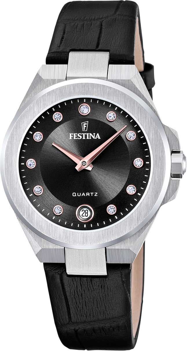 Festina Mademoiselle F20701/5 Orologio da Donna • Elegante Design in Cristallo • Acciaio Inossidabile e Pelle