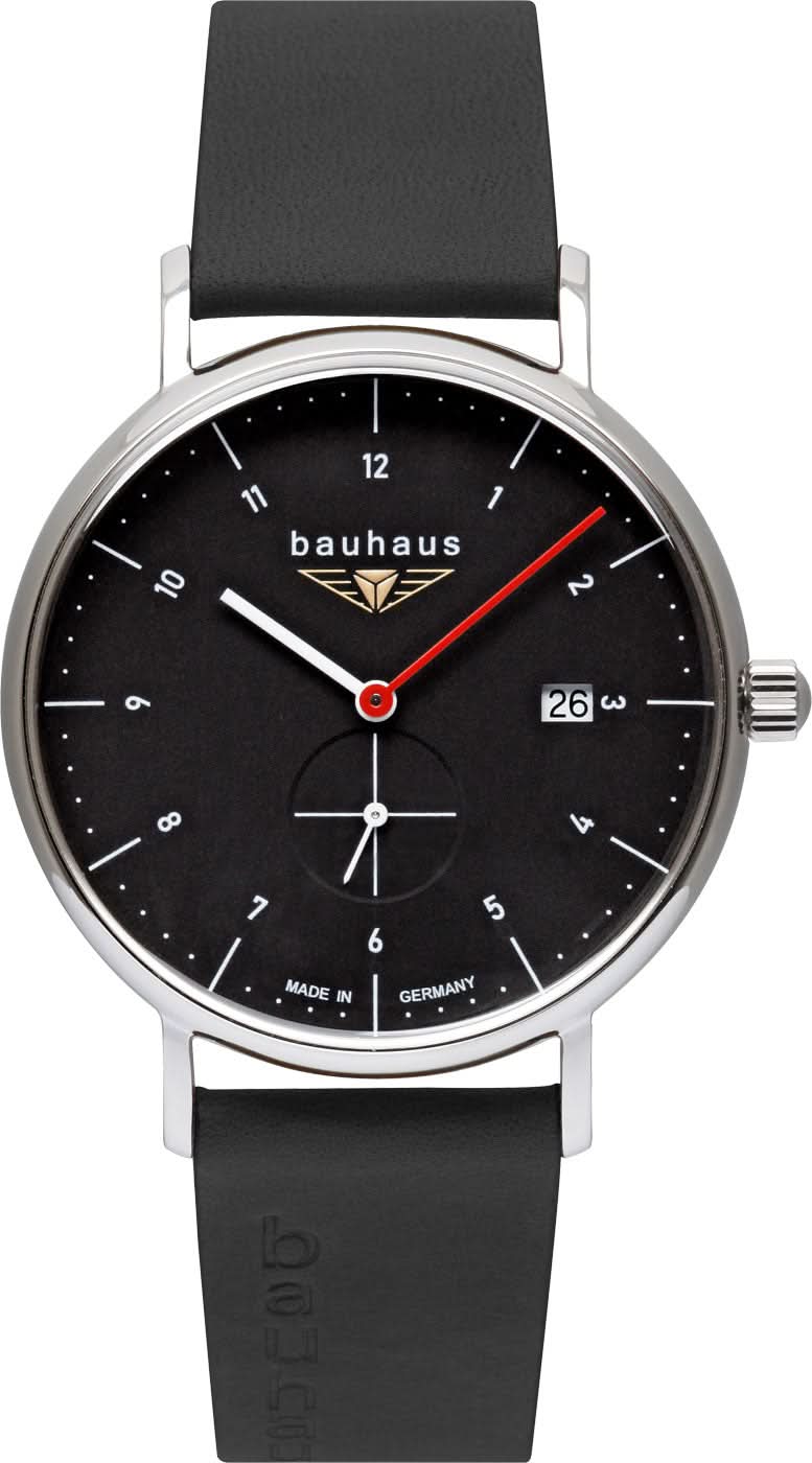 Orologio da uomo con quadrante nero, lancetta dei secondi rossa e cinturino in pelle nera