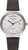 Herrenuhr mit silberfarbenem Gehäuse, weißem Zifferblatt und braunem Lederband