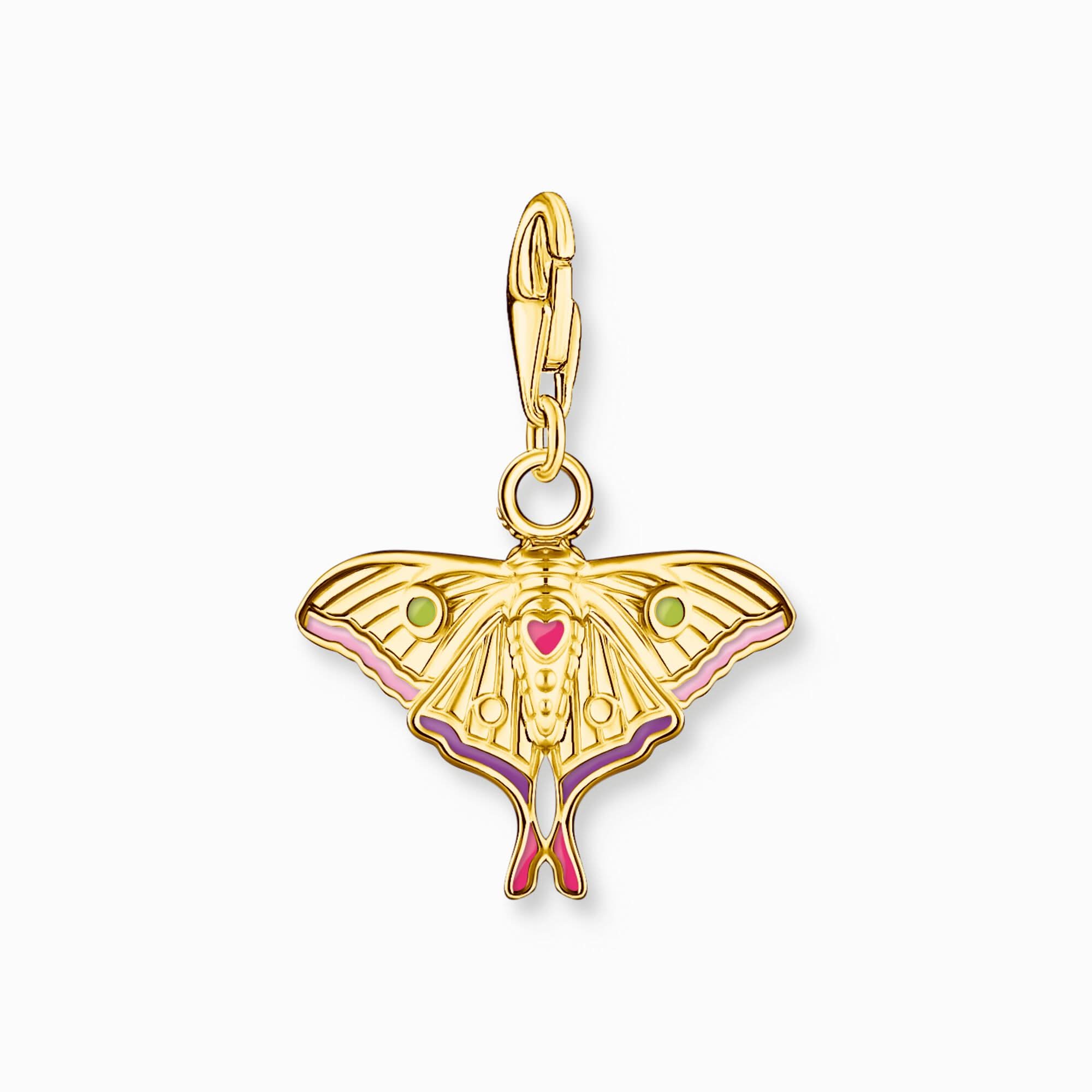 Ciondolo a forma di falena in argento sterling 925, placcato oro 18k, smalto colorato