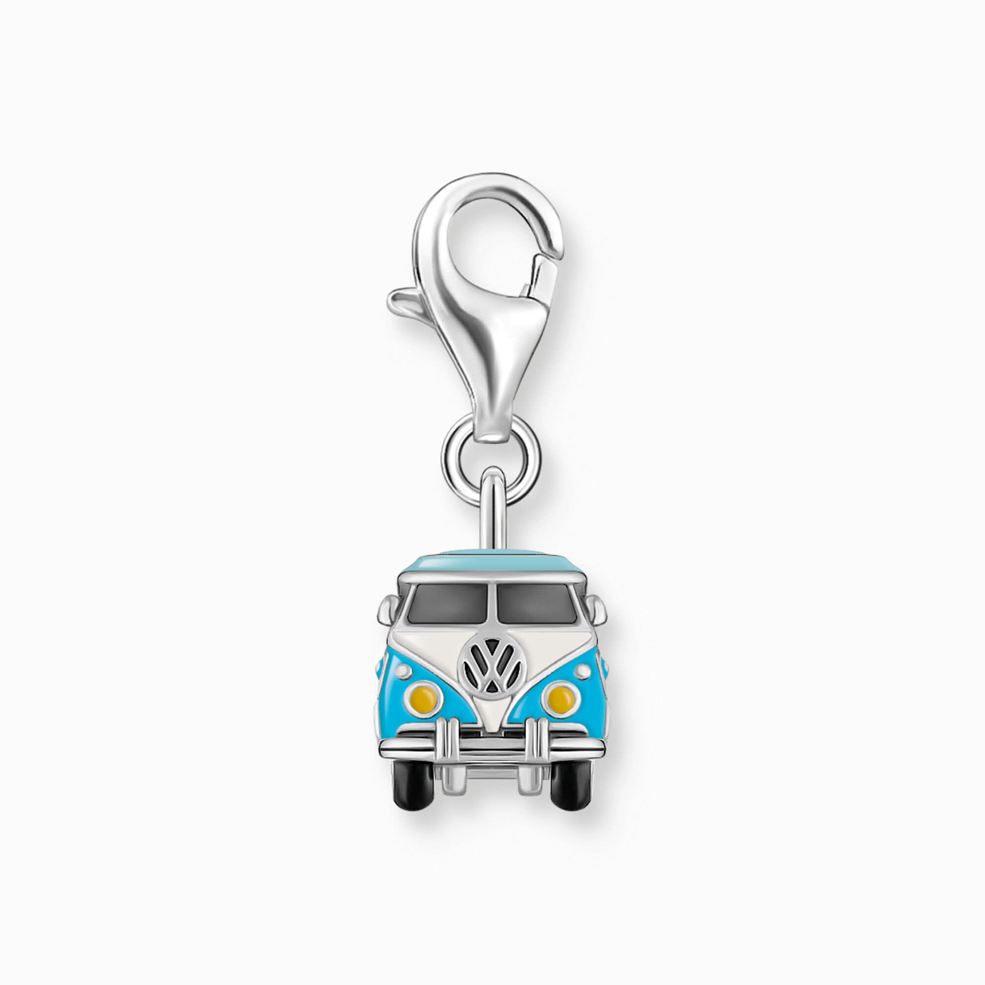 Ciondolo in argento con VW Bulli blu, turchese e dettagli colorati