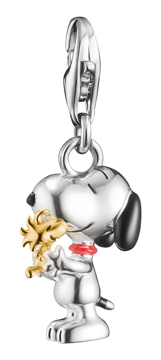 Ciondolo Charm 18k Argento 925 riciclato placcato oro con smalto a freddo motivo Snoopy & Woodstock Friends Thomas Sabo Modello: 2228-427-7