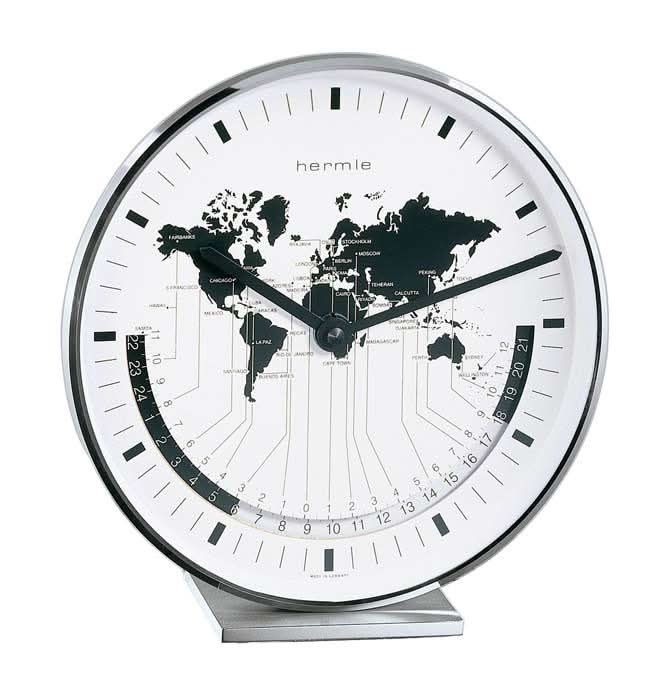 Orologio da tavolo Hermle 18x19x6,5 cm Metallo • Indicatore ora mondiale • Preciso movimento al quarzo