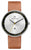 Orologio da donna con cinturino in pelle marrone, quadrante rotondo argentato e lancette nere
