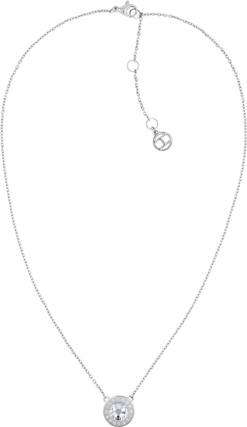 Collana in acciaio inossidabile con catenina sottile e ciondolo rotondo con pietra chiara