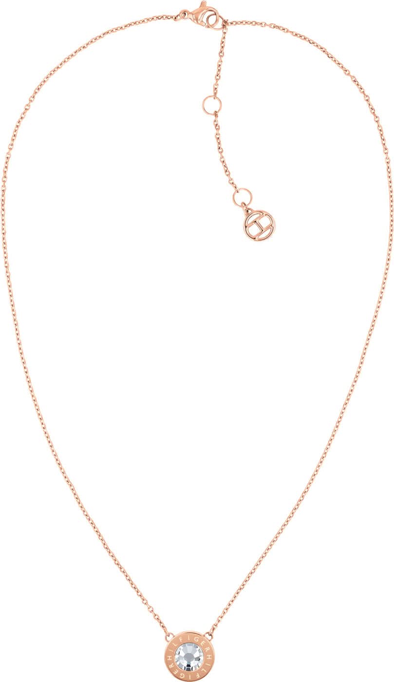 Collana in acciaio inossidabile con catena sottile e ciondolo rotondo con pietra chiara