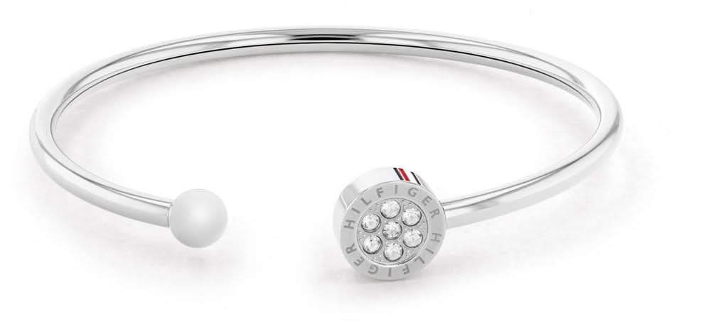 Bracciale in acciaio inossidabile con perla bianca rotonda e ciondolo a cerchio con pietre scintillanti
